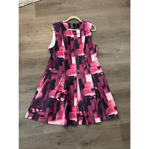 N NATORI NWT Brushstroke Pleated Dress Purple Pink Sz 18, MP $160
